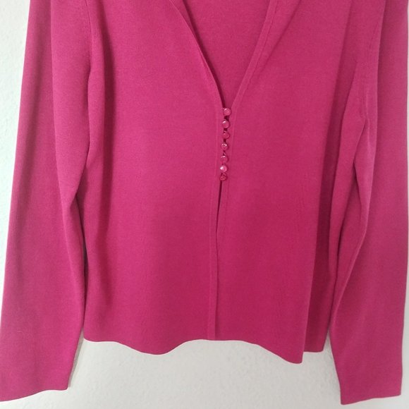 Talbots Fuchsia Silk Blend Button Closure Cardigan With Pointelle Knit Detail - Picture 5 of 10